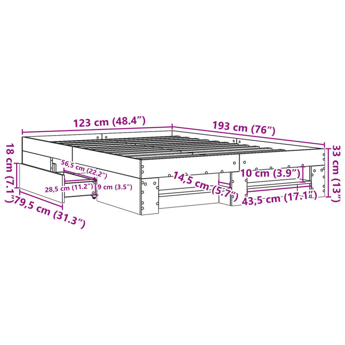 Cadru de pat, gri beton, 120x190 cm, lemn prelucrat - WALTI WALTI
