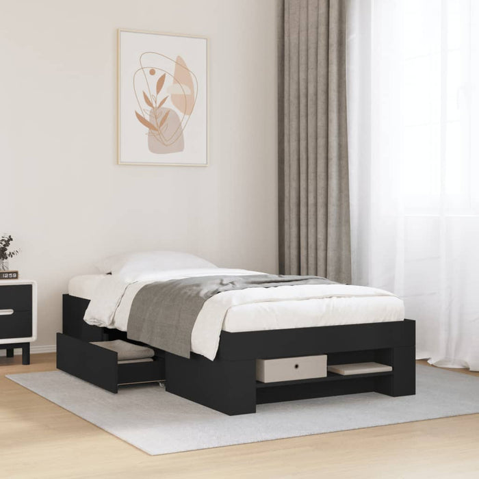 Cadru de pat, negru, 90x190 cm, lemn prelucrat WALTI