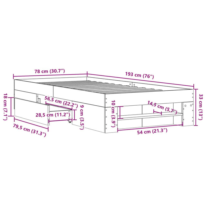 Cadru pat fără saltea, stejar sonoma 75x190 cm lemn prelucrat WALTI