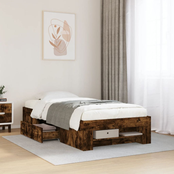 Cadru pat fără saltea, stejar fumuriu 75x190 cm lemn prelucrat - WALTI WALTI