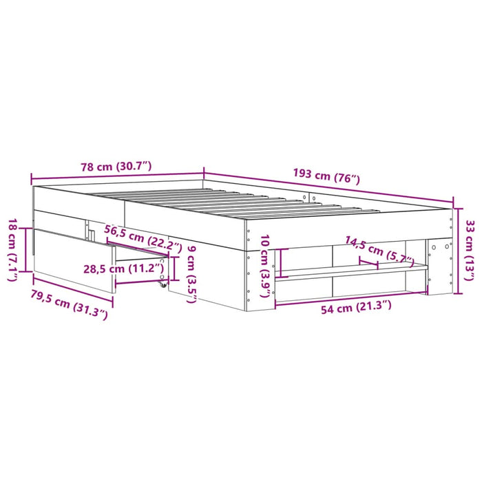 Cadru pat fără saltea, stejar maro 75x190 cm lemn prelucrat WALTI