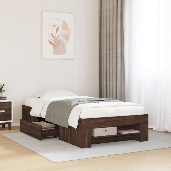 Cadru pat fără saltea, stejar maro 75x190 cm lemn prelucrat WALTI