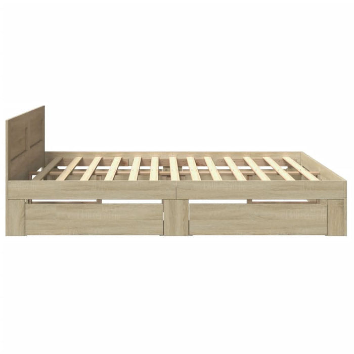 Cadru de pat cu tăblie stejar sonoma 200x200 cm lemn prelucrat - WALTI WALTI