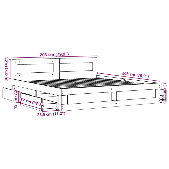 Cadru de pat cu tăblie stejar sonoma 200x200 cm lemn prelucrat - WALTI WALTI