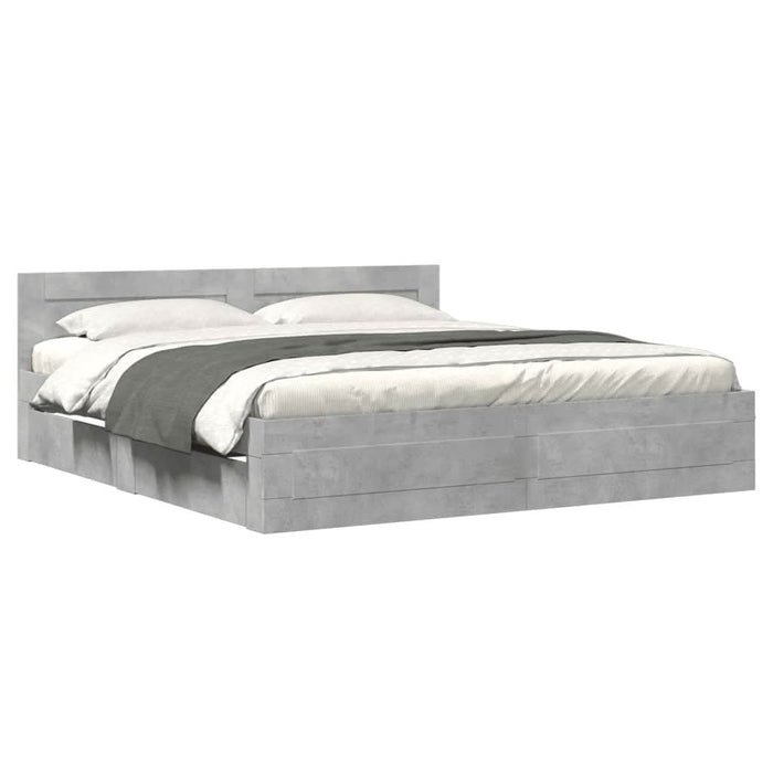 Cadru de pat cu tăblie gri beton 200x200 cm lemn prelucrat WALTI