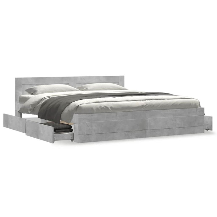Cadru de pat cu tăblie gri beton 200x200 cm lemn prelucrat WALTI