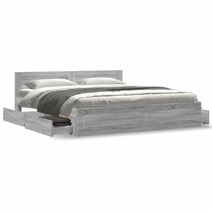 Cadru de pat cu tăblie gri sonoma 200x200 cm lemn prelucrat - WALTI WALTI