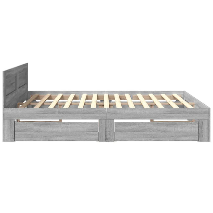 Cadru de pat cu tăblie gri sonoma 200x200 cm lemn prelucrat - WALTI WALTI