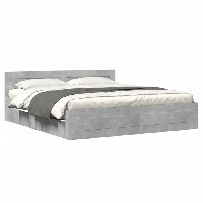 Cadru de pat cu tăblie gri beton 180x200 cm lemn prelucrat - WALTI WALTI
