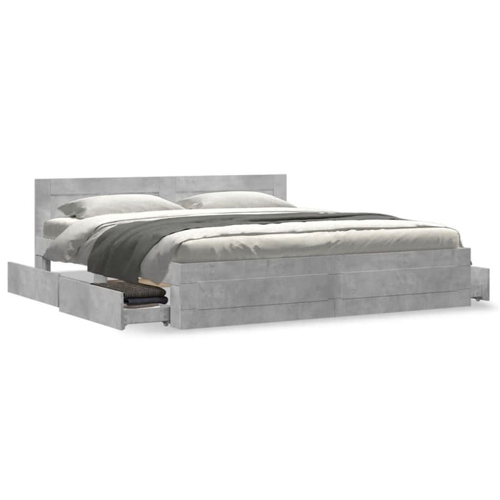 Cadru de pat cu tăblie gri beton 180x200 cm lemn prelucrat - WALTI WALTI