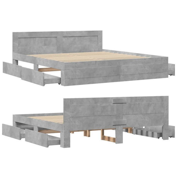 Cadru de pat cu tăblie gri beton 180x200 cm lemn prelucrat - WALTI WALTI