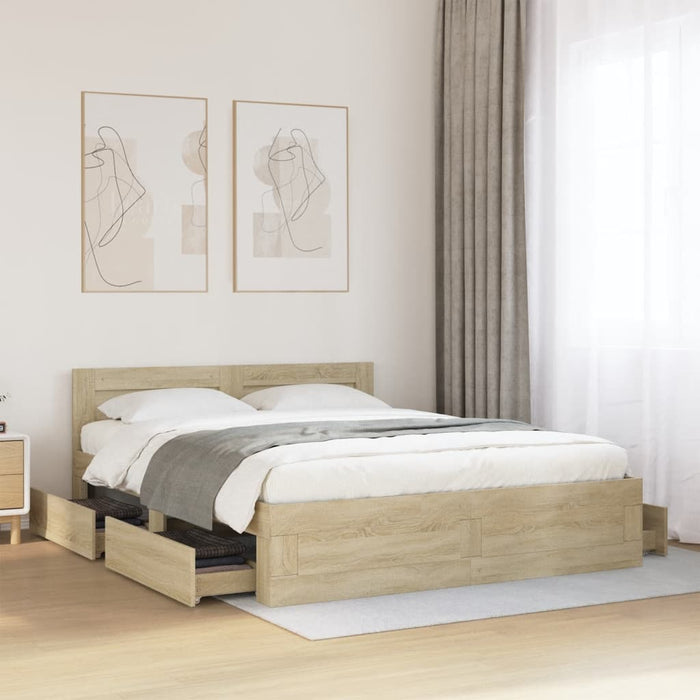 Cadru de pat cu tăblie stejar sonoma 160x200 cm lemn prelucrat - WALTI WALTI