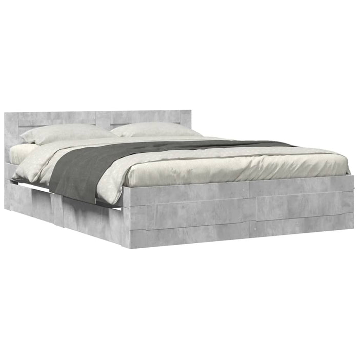 Cadru de pat cu tăblie gri beton 160x200 cm lemn prelucrat - WALTI WALTI