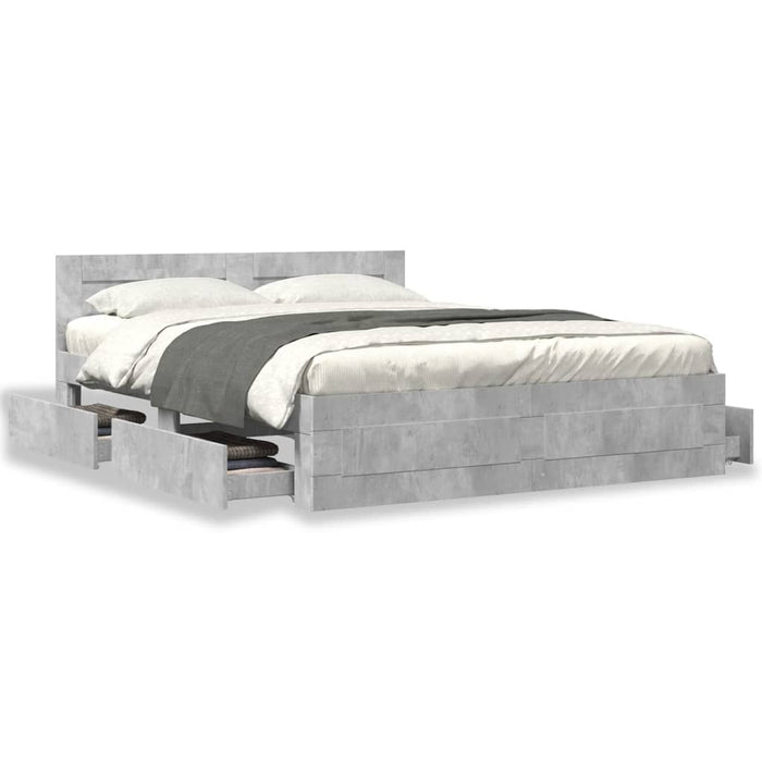 Cadru de pat cu tăblie gri beton 160x200 cm lemn prelucrat - WALTI WALTI