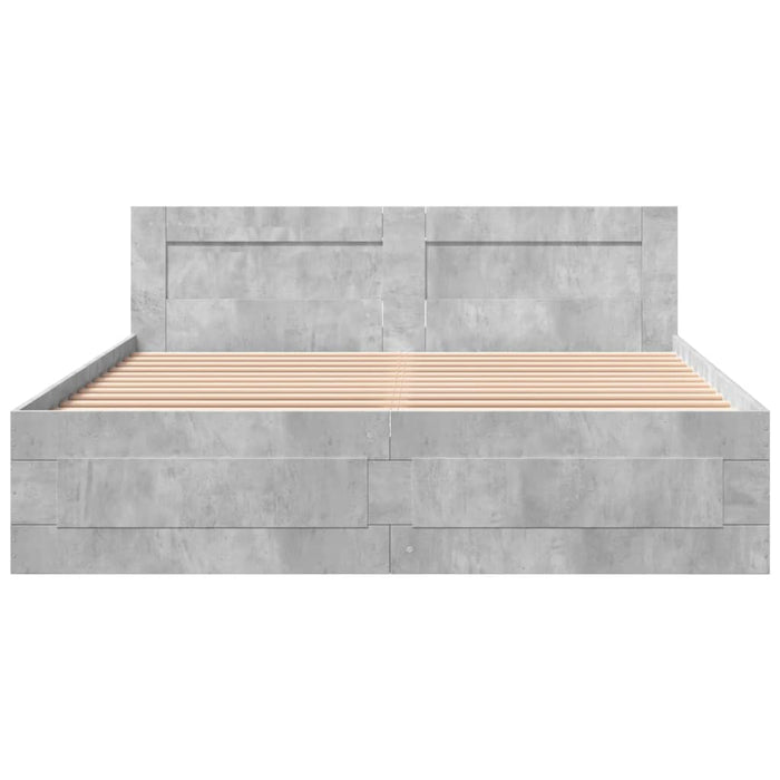Cadru de pat cu tăblie gri beton 160x200 cm lemn prelucrat - WALTI WALTI