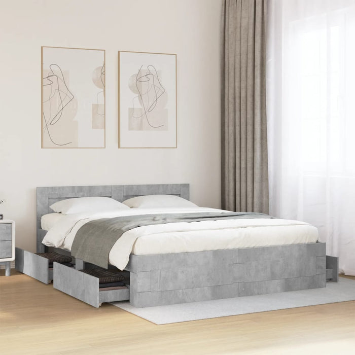 Cadru de pat cu tăblie gri beton 160x200 cm lemn prelucrat - WALTI WALTI