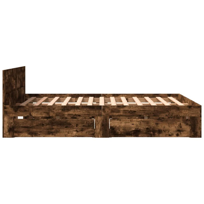Cadru de pat cu tăblie stejar fumuriu 160x200 cm lemn prelucrat - WALTI WALTI