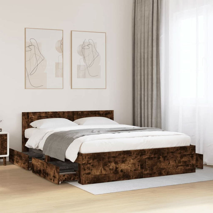 Cadru de pat cu tăblie stejar fumuriu 160x200 cm lemn prelucrat - WALTI WALTI