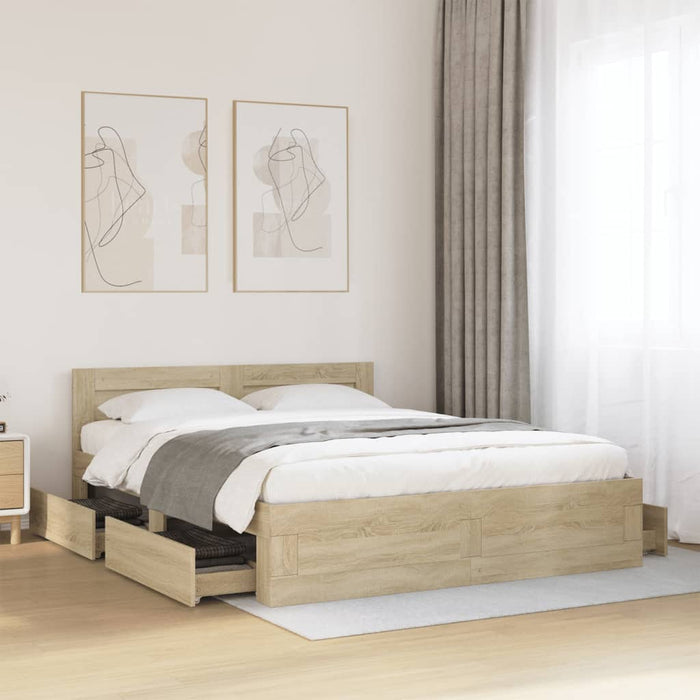 Cadru de pat cu tăblie stejar sonoma 150x200 cm lemn prelucrat - WALTI WALTI