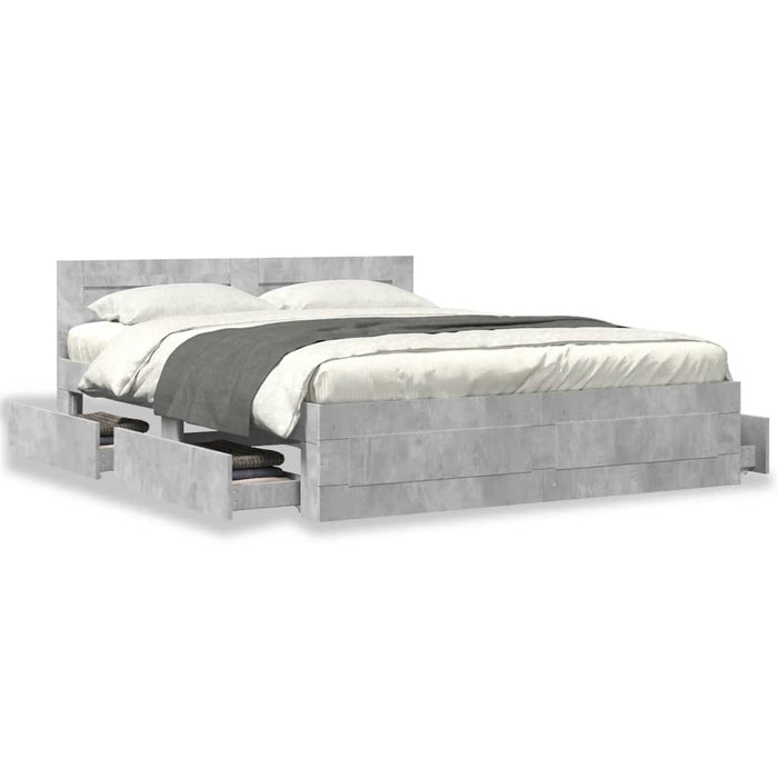 Cadru de pat cu tăblie gri beton 150x200 cm lemn prelucrat - WALTI WALTI