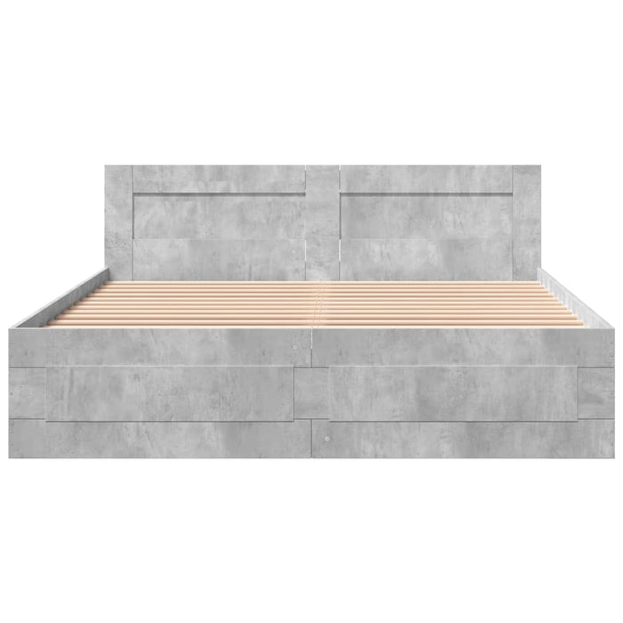 Cadru de pat cu tăblie gri beton 150x200 cm lemn prelucrat - WALTI WALTI