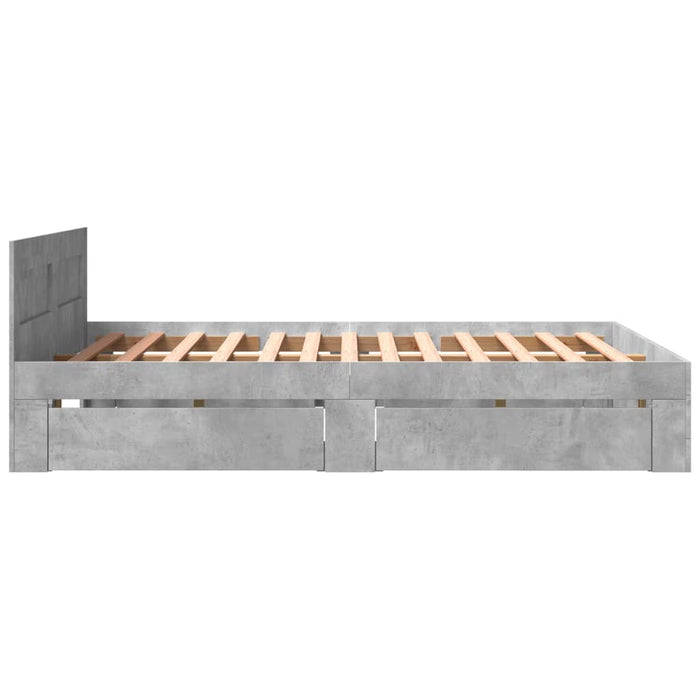 Cadru de pat cu tăblie gri beton 150x200 cm lemn prelucrat - WALTI WALTI