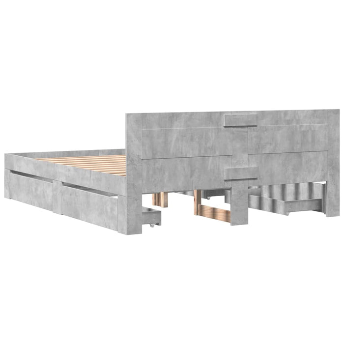 Cadru de pat cu tăblie gri beton 150x200 cm lemn prelucrat - WALTI WALTI