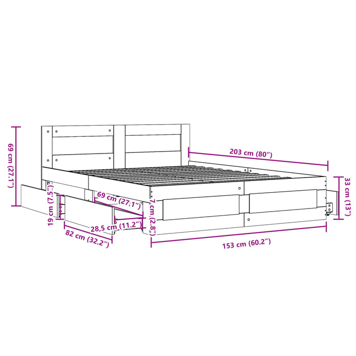 Cadru de pat cu tăblie gri beton 150x200 cm lemn prelucrat - WALTI WALTI