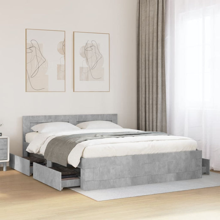 Cadru de pat cu tăblie gri beton 150x200 cm lemn prelucrat - WALTI WALTI