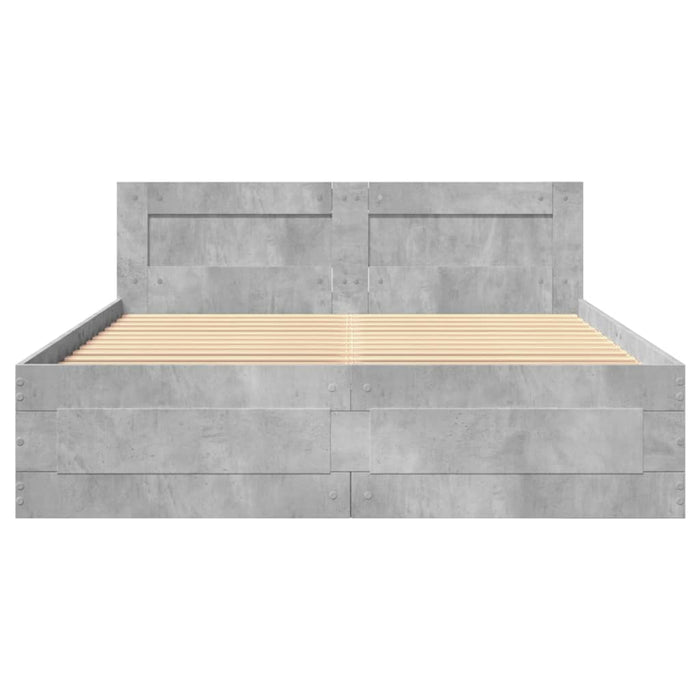 Cadru de pat cu tăblie gri beton 140x200 cm lemn prelucrat - WALTI WALTI