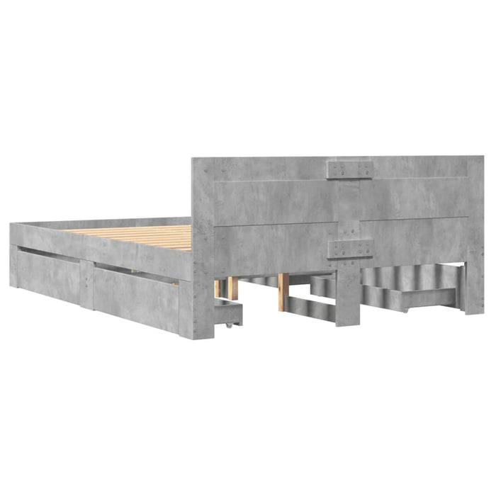 Cadru de pat cu tăblie gri beton 140x200 cm lemn prelucrat - WALTI WALTI