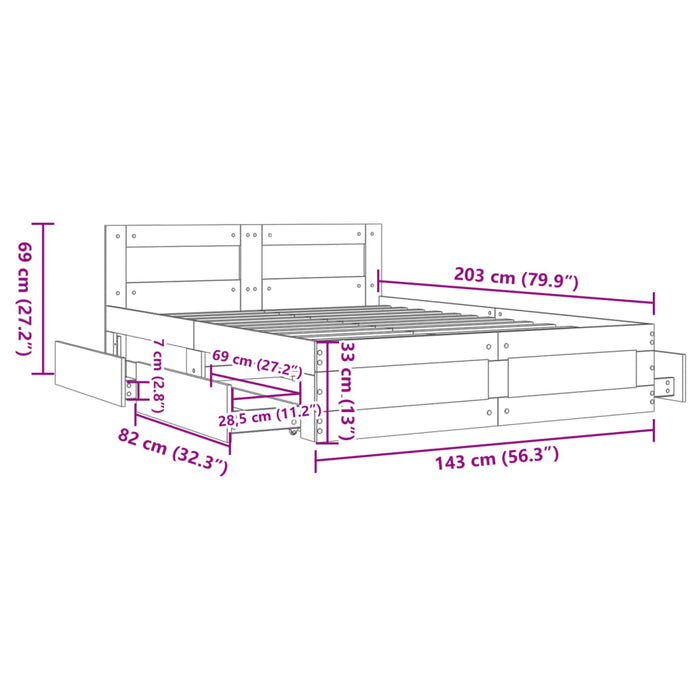 Cadru de pat cu tăblie gri beton 140x200 cm lemn prelucrat - WALTI WALTI