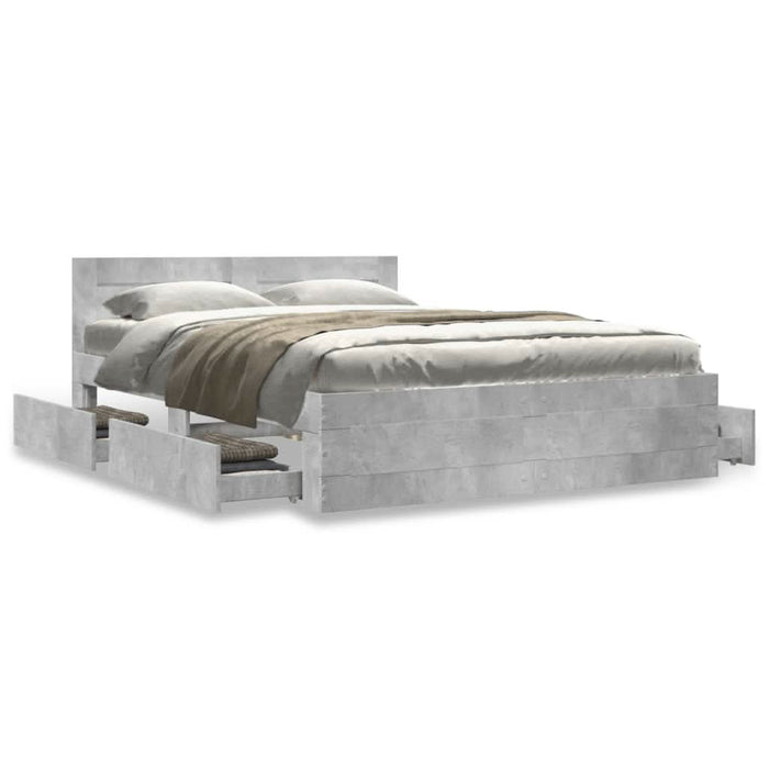 Cadru de pat cu tăblie gri beton 120x200 cm lemn prelucrat WALTI