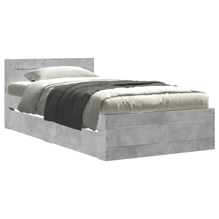 Cadru de pat cu tăblie gri beton 100x200 cm lemn prelucrat WALTI