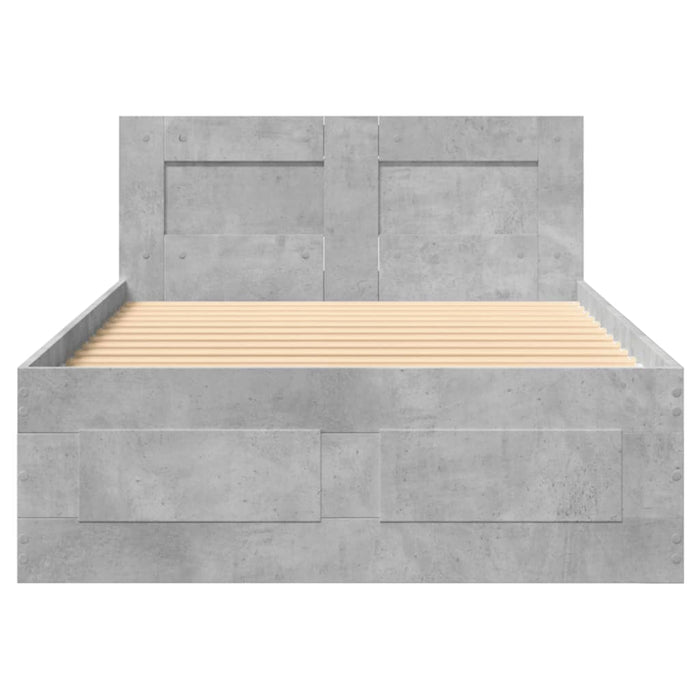 Cadru de pat cu tăblie gri beton 100x200 cm lemn prelucrat WALTI