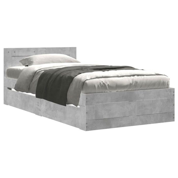 Cadru de pat cu tăblie gri beton 90x200 cm lemn prelucrat WALTI