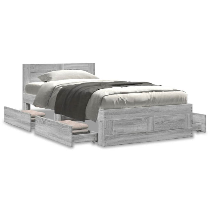 Cadru de pat cu tăblie gri beton 90x200 cm lemn prelucrat WALTI