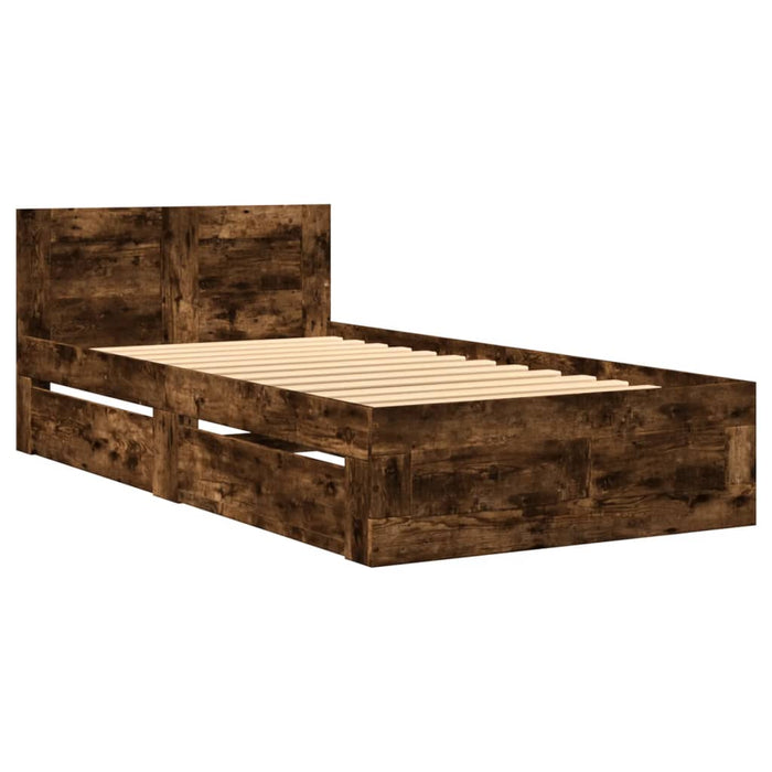 Cadru de pat cu tăblie stejar fumuriu 90x200 cm lemn prelucrat - WALTI WALTI
