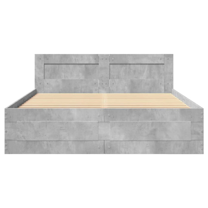 Cadru de pat cu tăblie gri beton 140x190 cm lemn prelucrat WALTI