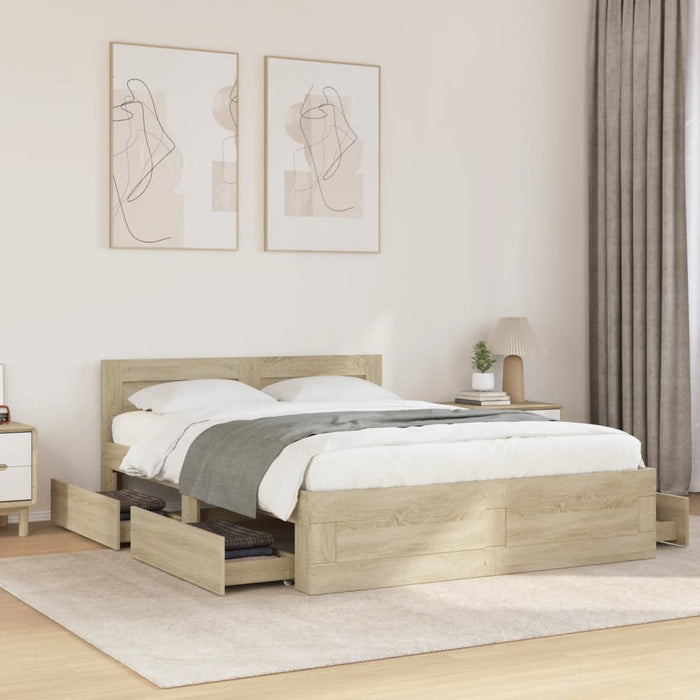 Cadru de pat cu tăblie stejar sonoma 135x190 cm lemn prelucrat - WALTI WALTI