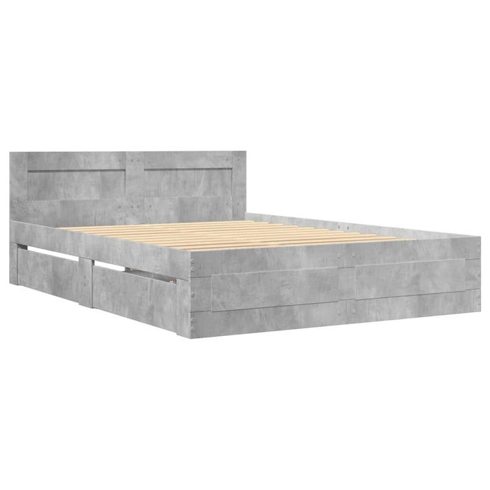 Cadru de pat cu tăblie gri beton 120x190 cm lemn prelucrat - WALTI WALTI