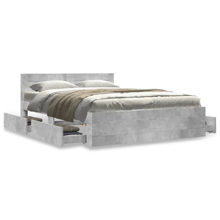 Cadru de pat cu tăblie gri beton 120x190 cm lemn prelucrat - WALTI WALTI