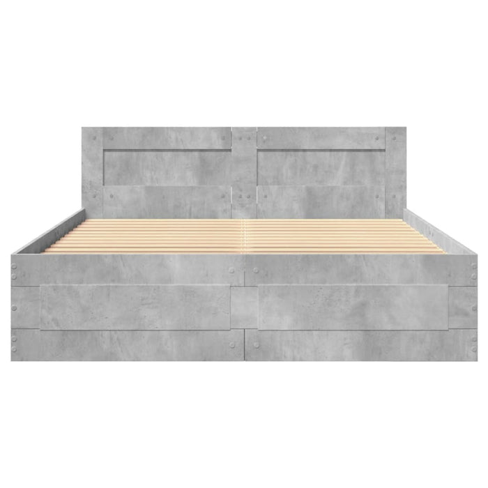 Cadru de pat cu tăblie gri beton 120x190 cm lemn prelucrat - WALTI WALTI