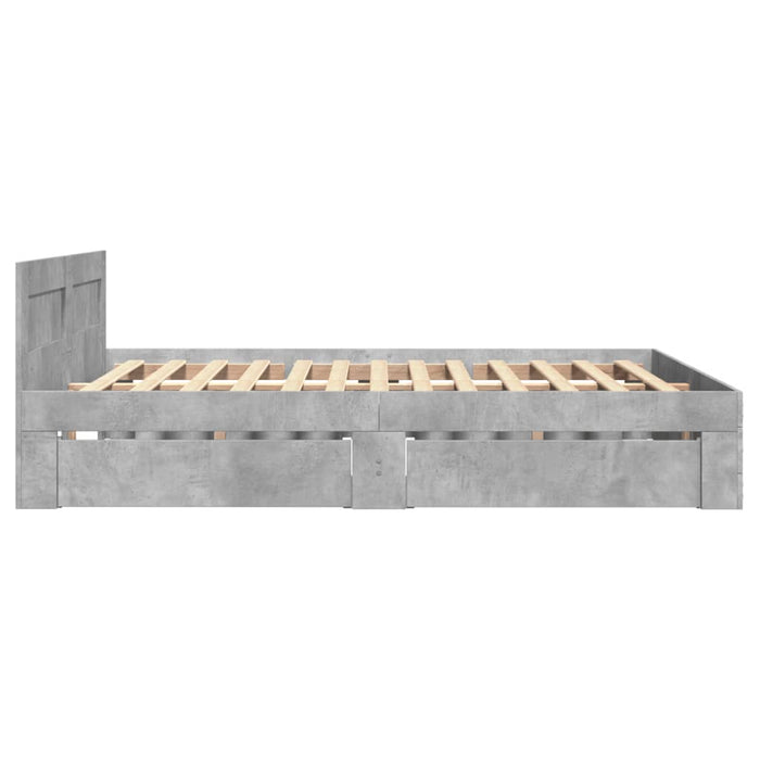 Cadru de pat cu tăblie gri beton 120x190 cm lemn prelucrat - WALTI WALTI