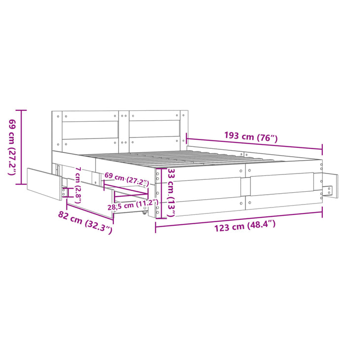 Cadru de pat cu tăblie gri beton 120x190 cm lemn prelucrat - WALTI WALTI