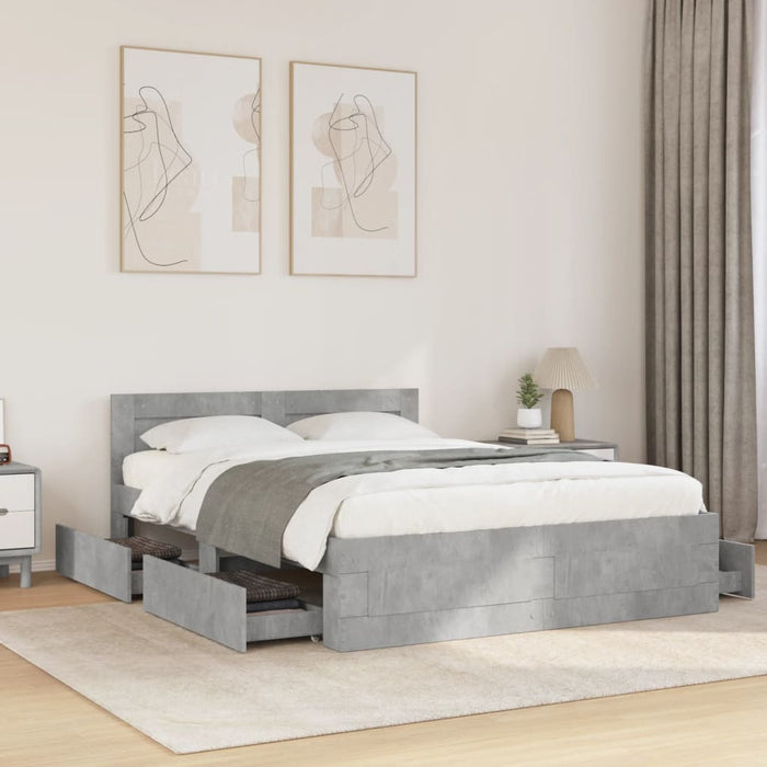 Cadru de pat cu tăblie gri beton 120x190 cm lemn prelucrat - WALTI WALTI