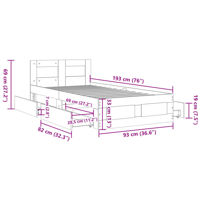 Cadru de pat cu tăblie stejar sonoma 90x190 cm lemn prelucrat - WALTI WALTI