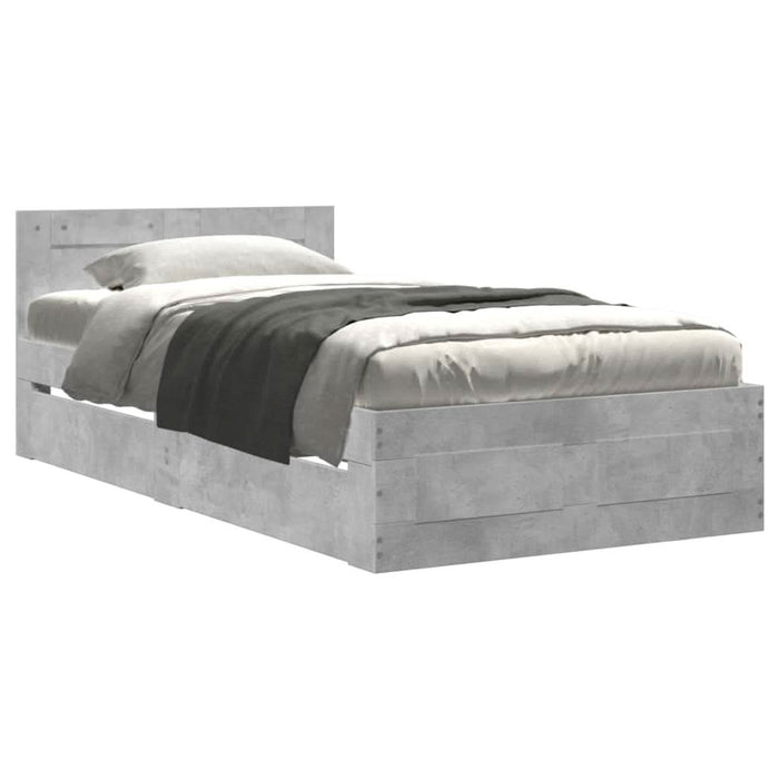 Cadru de pat cu tăblie, gri beton, 75x190 cm, lemn prelucrat - WALTI WALTI