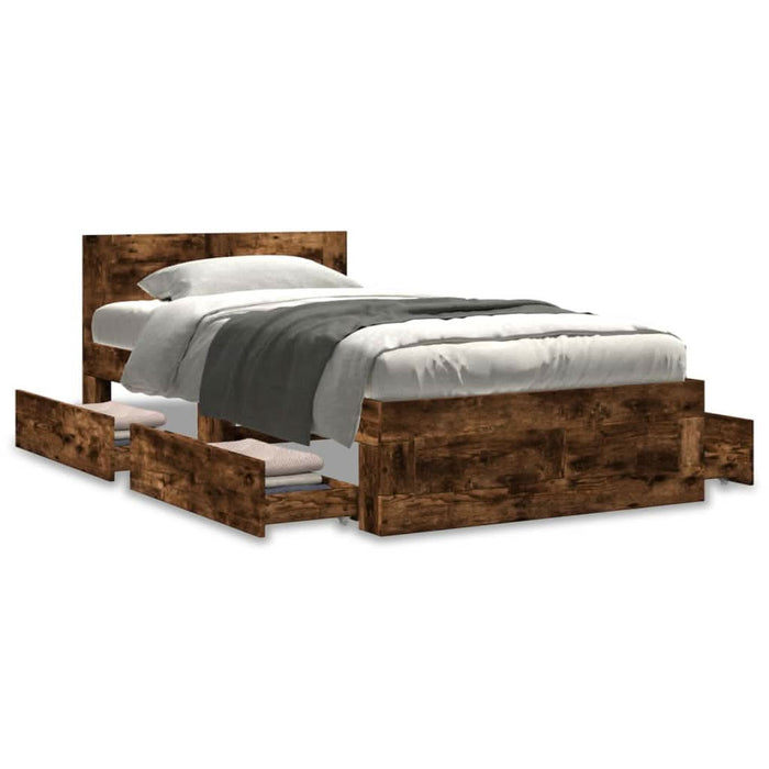 Cadru de pat cu tăblie stejar fumuriu 75x190 cm lemn prelucrat - WALTI WALTI