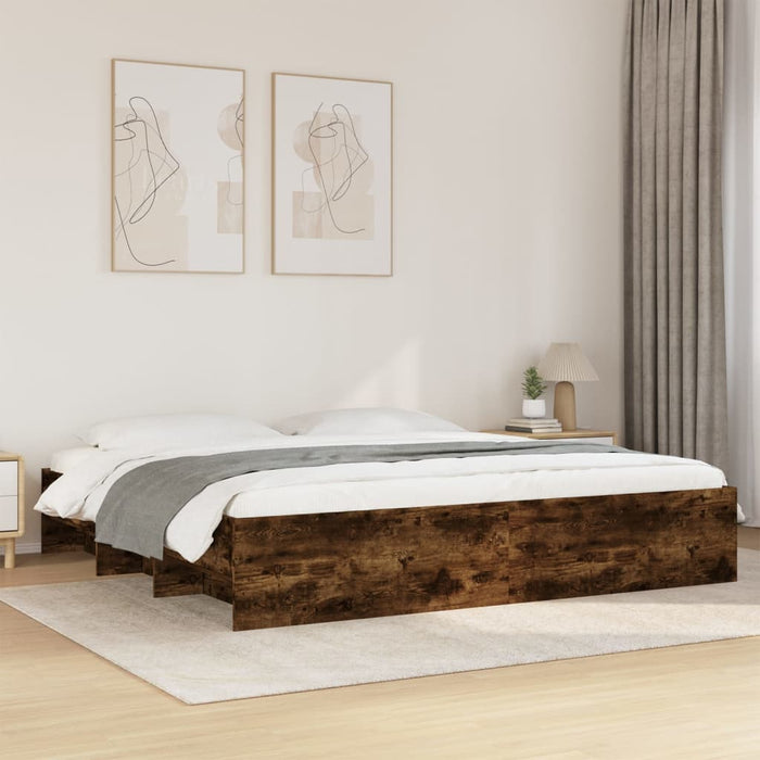 Cadru pat fără saltea Stejar afumat 200x200 cm Lemn prelucrat - WALTI WALTI